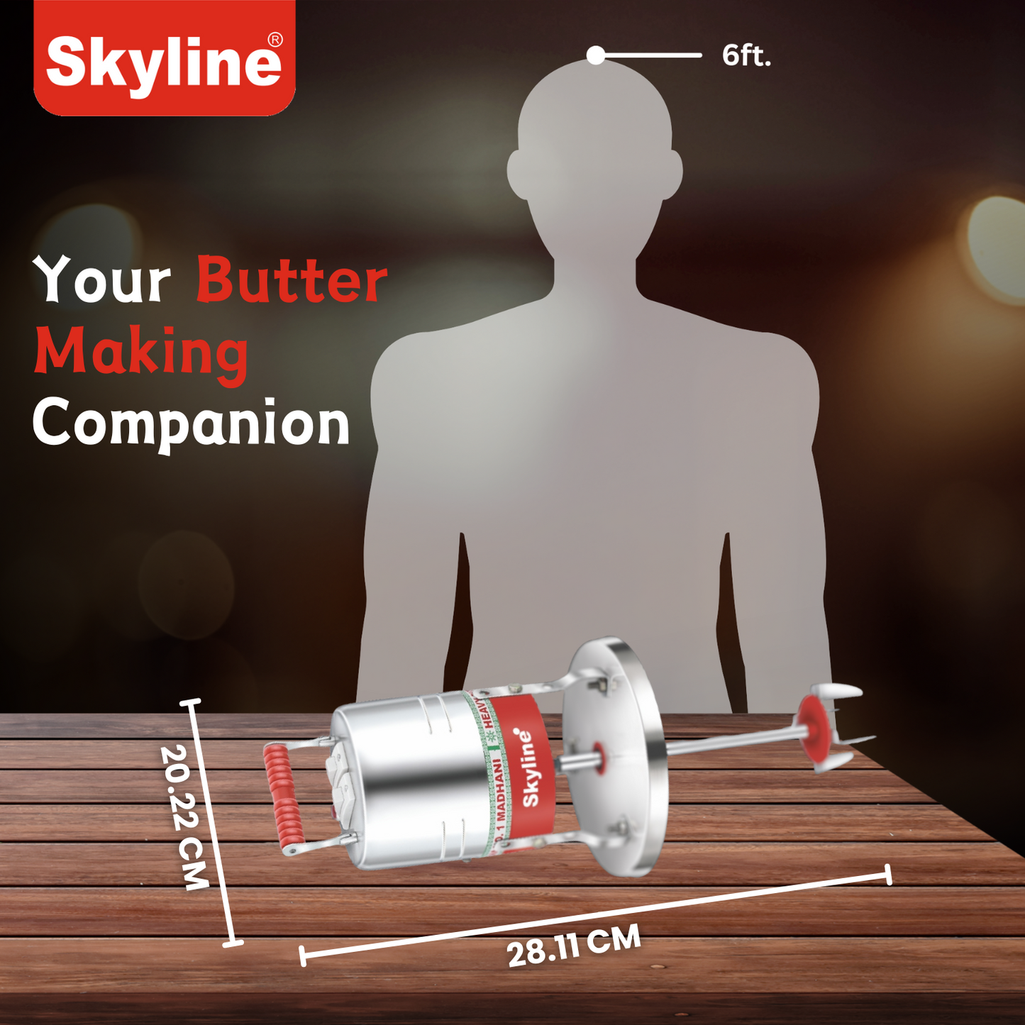 Skyline 100W Heavy Duty Stainless Steel Madhani Machine | Multi-Purpose Butter, Buttermilk, Lassi, and Curd Maker - Skyline Appliances