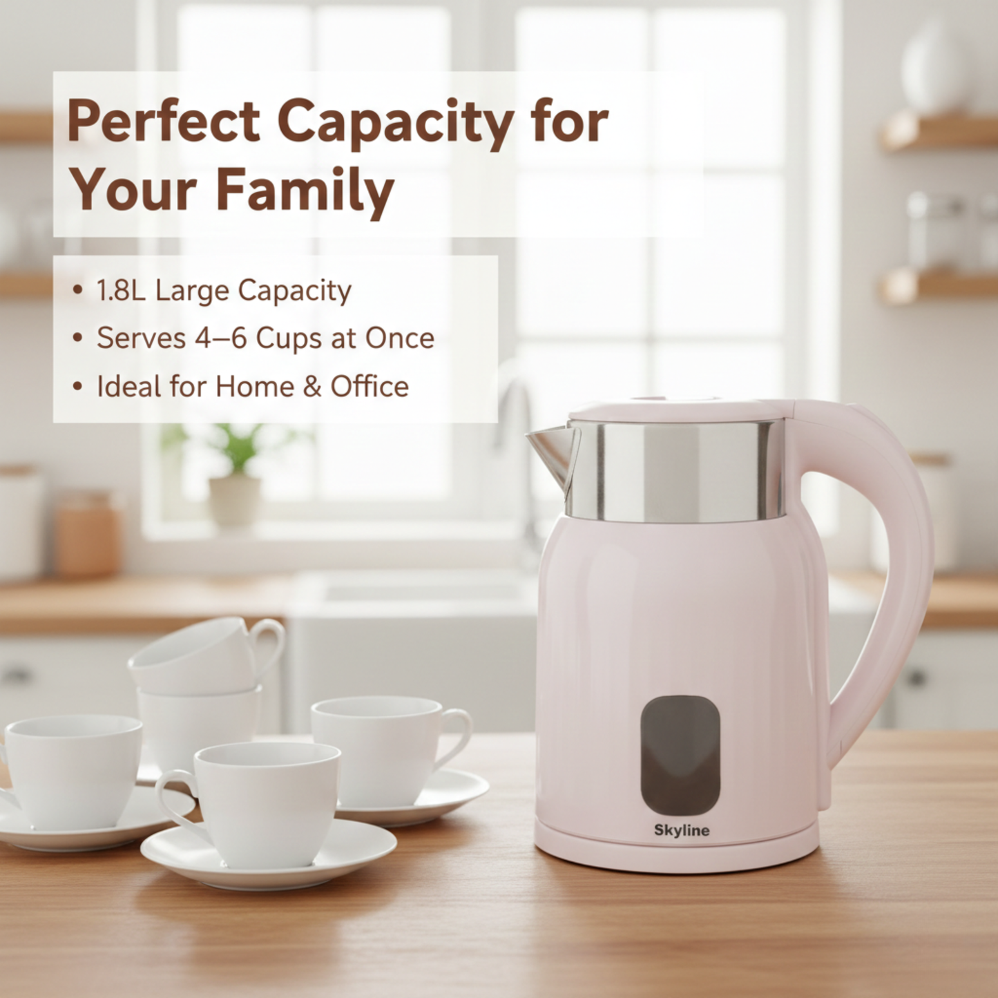 Skyline 1.8L Double Wall Electric Kettle, 1500W – Fast Boiling & Safety Enhanced