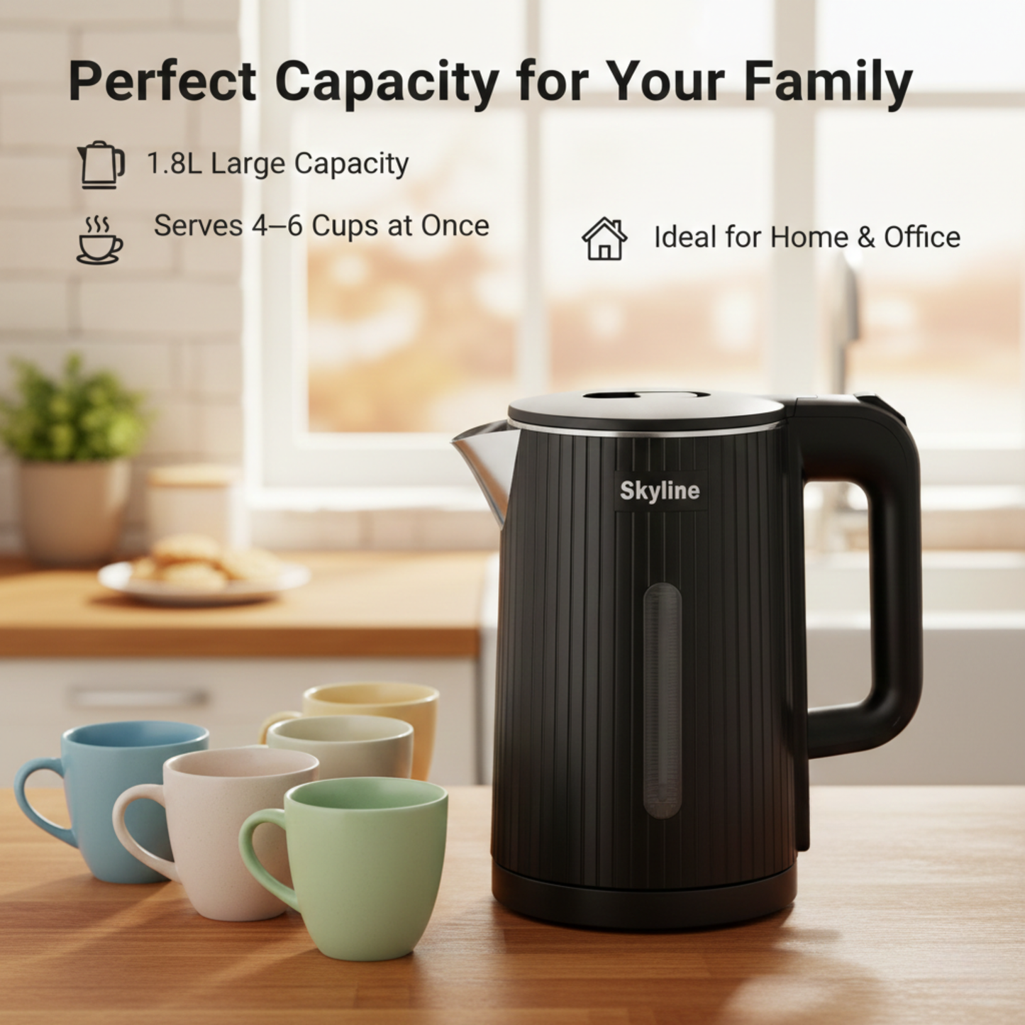 Skyline Double Wall Electric Kettle 1500W – 1.8L | Smart & Safe Boiling