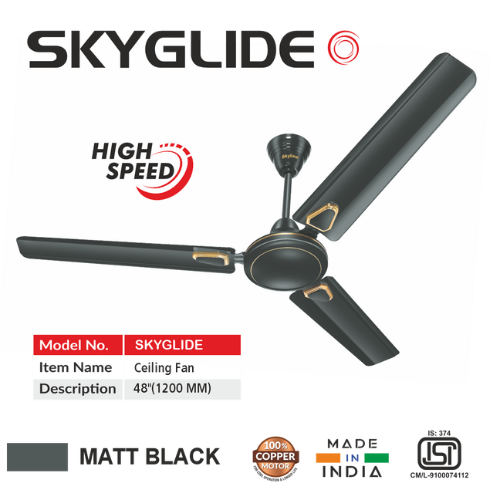 Skyline Skyglide 48" High-Speed Ceiling Fan | 100% Copper Motor | 400 RPM | 3 Color Options - Skyline Appliances
