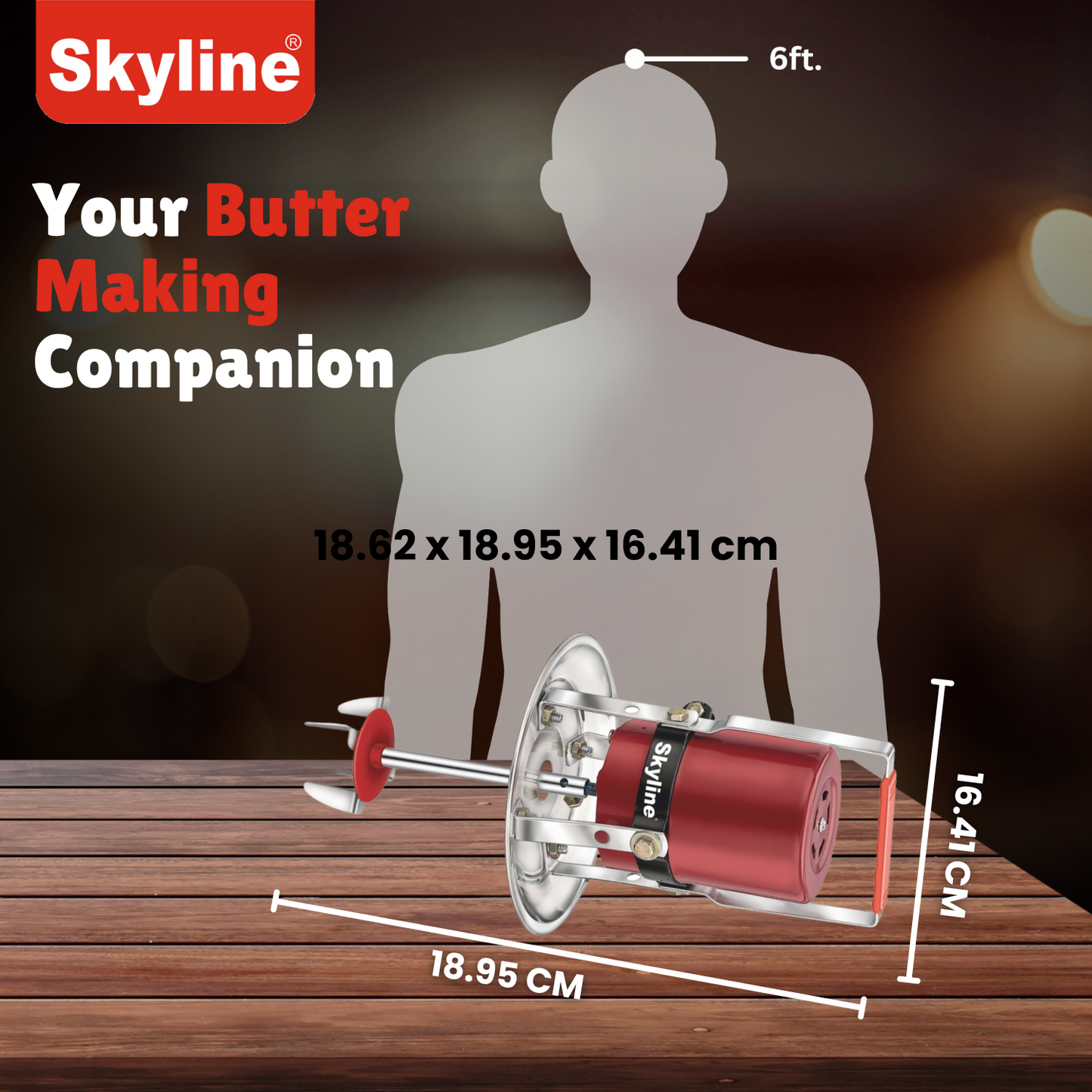 Skyline 100W Heavy Duty Stainless Steel Madhani Machine | Multi-Purpose Butter, Buttermilk, Lassi, and Curd Maker