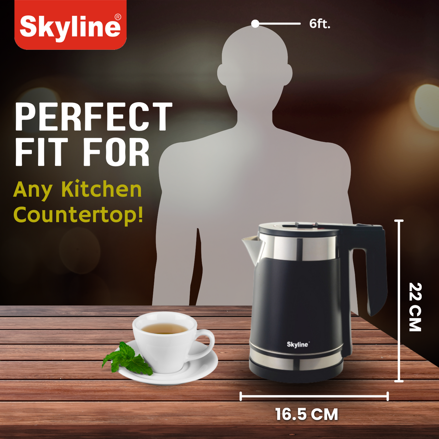 Skyline Double Wall Electric Kettle 1500W 1.8L – Efficient Boiling with Superior Insulation