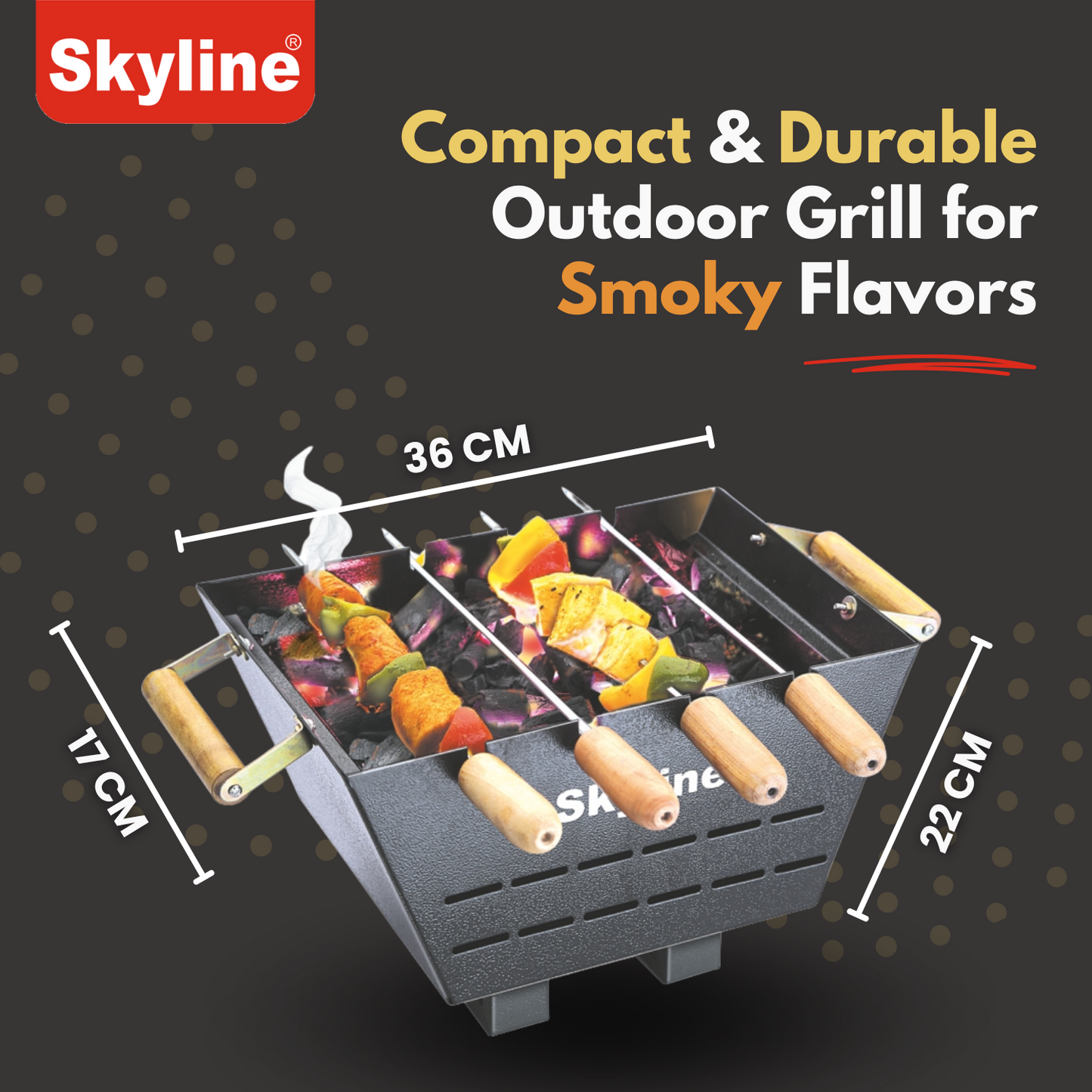 Skyline Charcoal Barbeque with 4 Skews - Compact and Durable Outdoor Grill for Smoky Flavors
