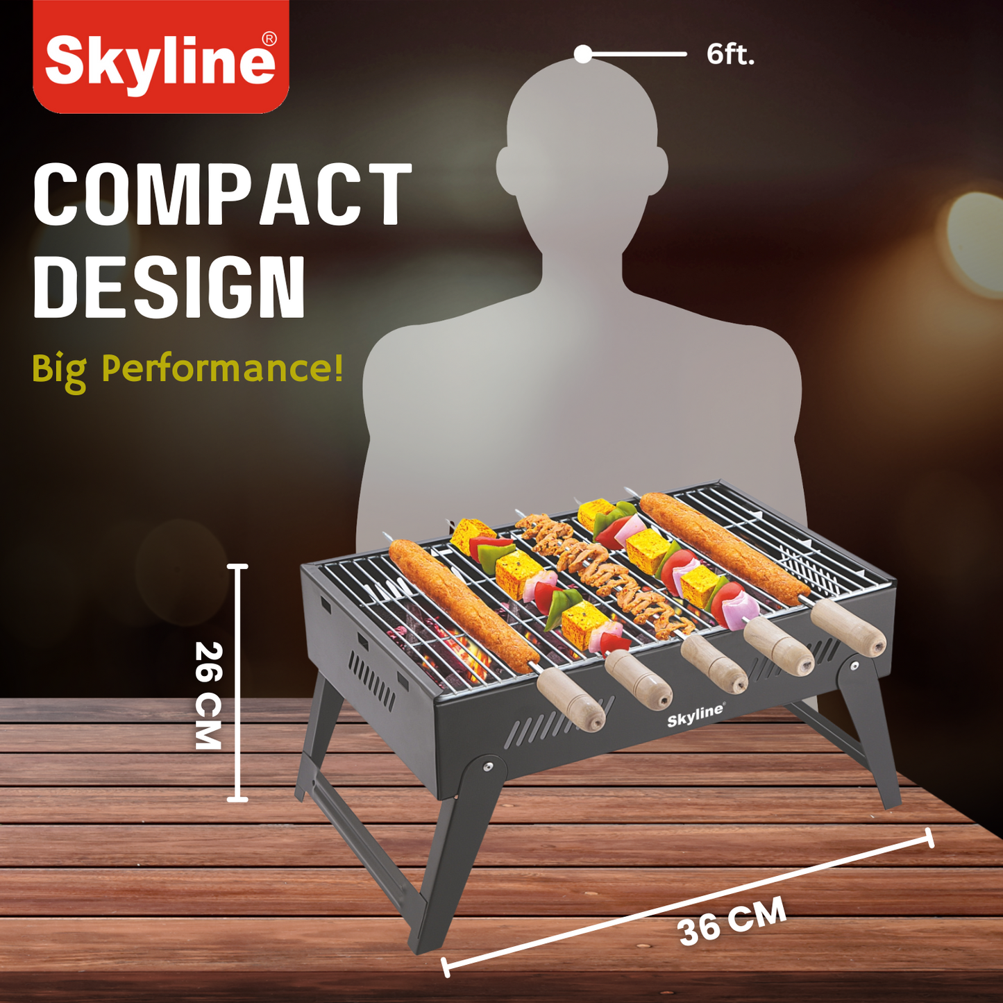 Skyline Foldable Charcoal Barbeque with 5 Skews - Portable Grill for Perfect Outdoor Cooking
