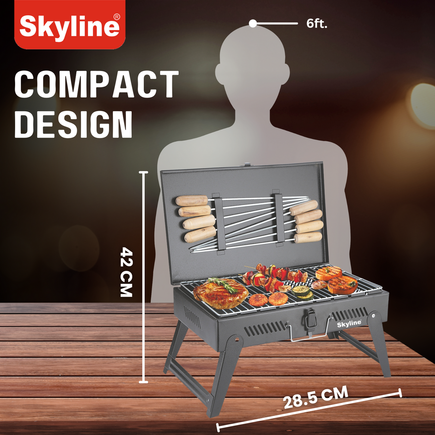 Skyline Charcoal Barbeque Briefcase with 8 Skews - Portable Grilling Solution for Outdoor Cooking