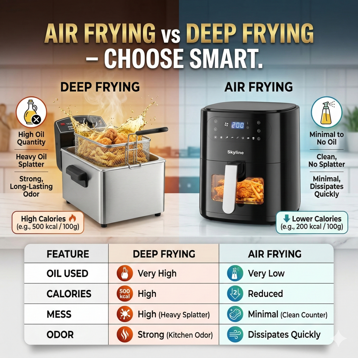 Skyline Digital Air Fryer 2000 Watts 7L – Big Capacity, Smart Cooking, Healthier Choices