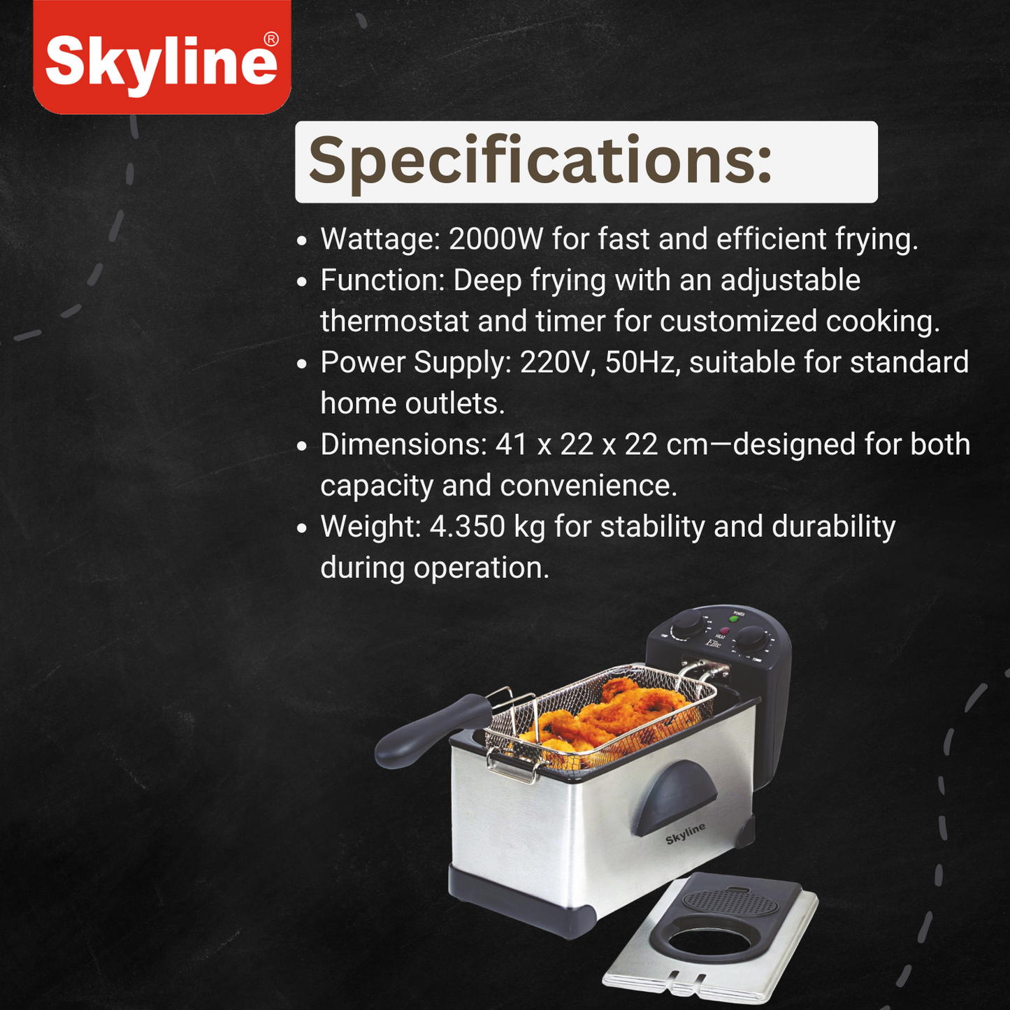Skyline 2000W Deep Fryer with Timer | 3L Capacity for Perfect Frying Every Time