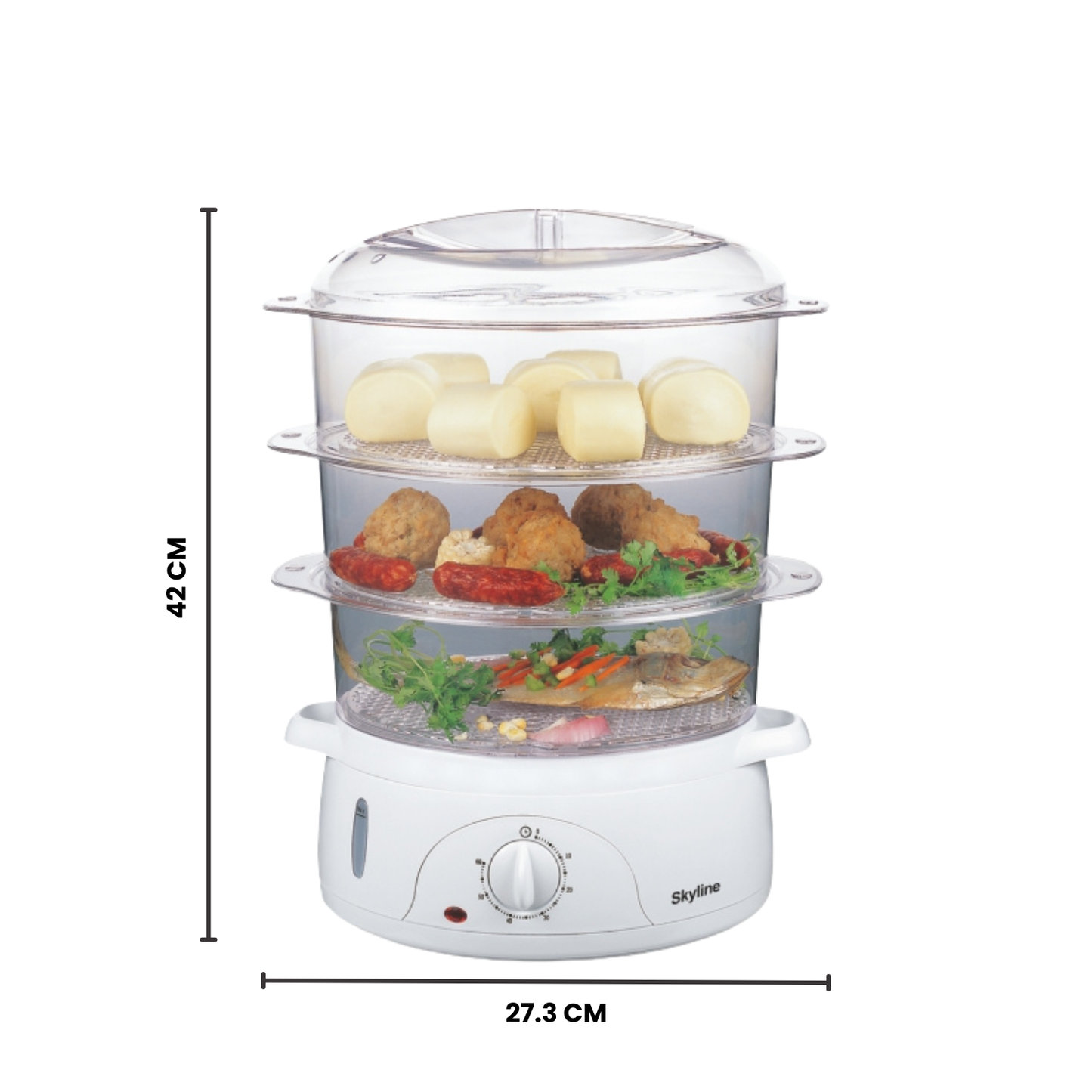 Skyline 800W Food Steamer, Efficient and Versatile Steaming for Healthy Cooking
