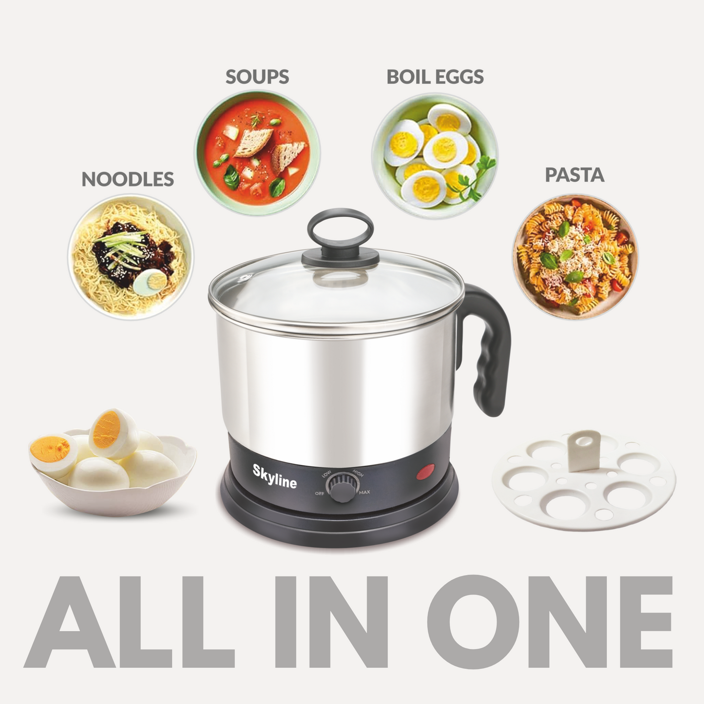 Skyline 1500W Multi Kettle & Noodle Maker, 1.7L - Versatile Cooking for Soups, Noodles & More