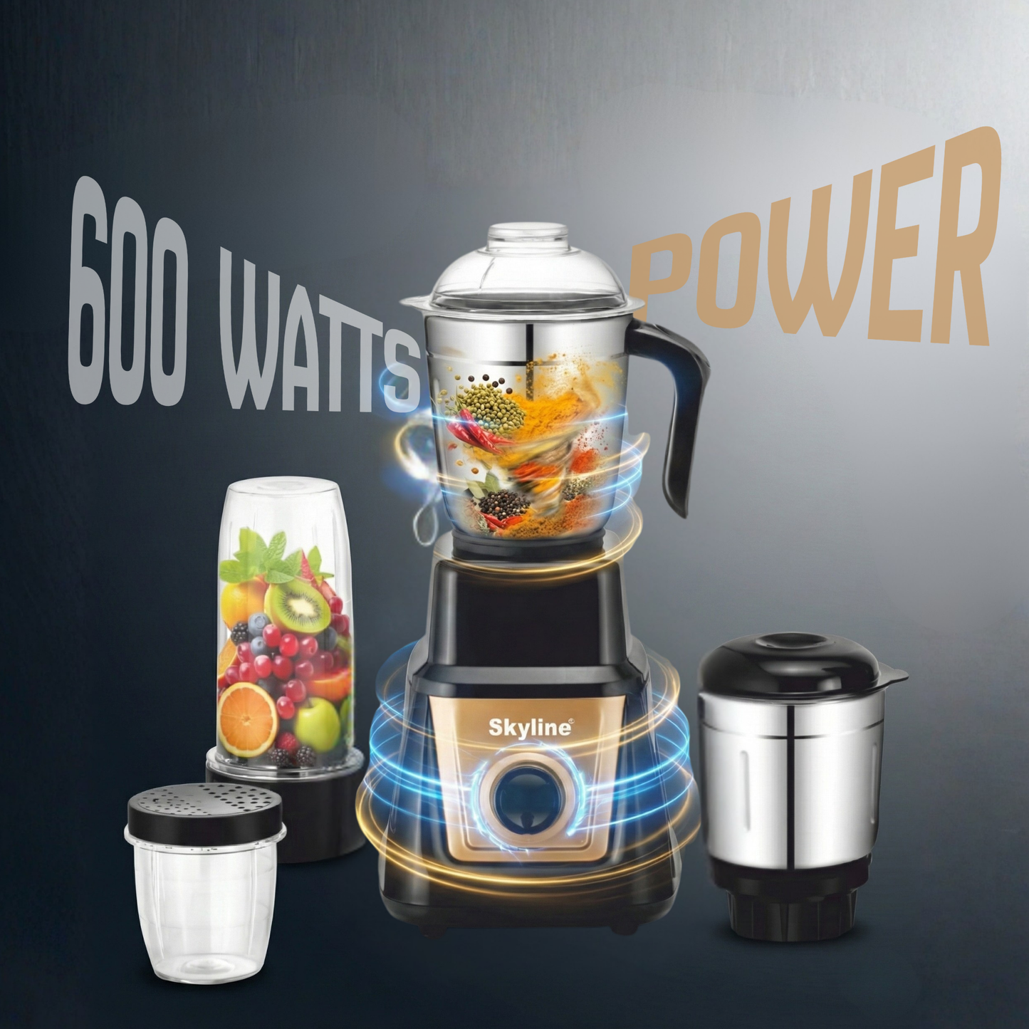 Skyline 600-Watt Mixer Grinder with 4 Jars – Versatile Power for All Your Culinary Needs