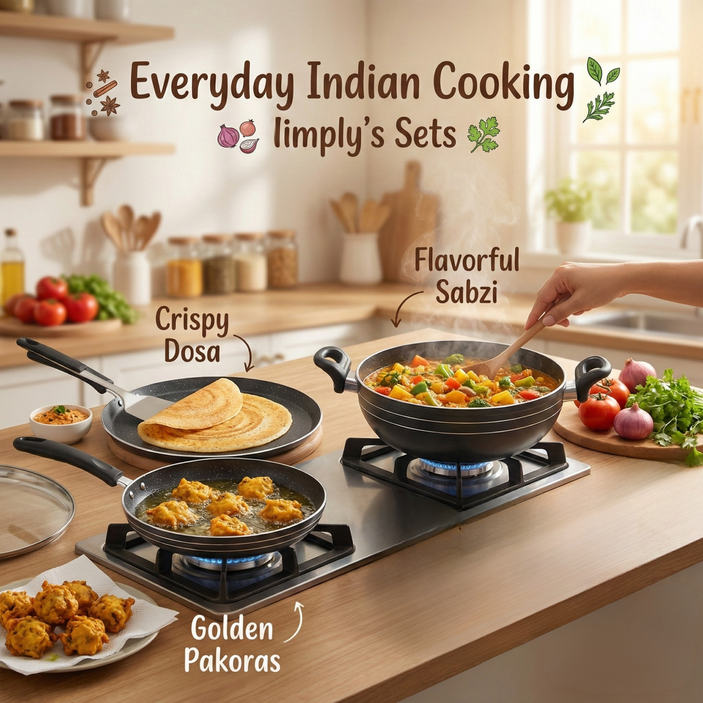 Skyline Non-Stick Cookware Set, 240mm Frying Pan, 280mm Dosa Tawa & 240mm Kadhai