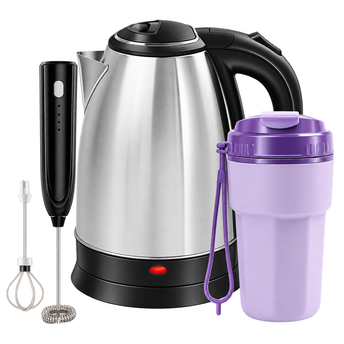 Skyline Coffee Set with 1.8L electric kettle, wireless milk frother and 400ml coffee sipper