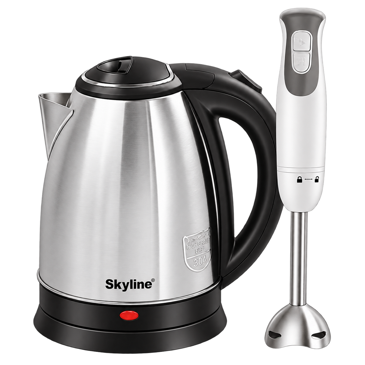 Skyline Kitchen Set with 1.8L stainless-steel electric kettle and 300W hand blender