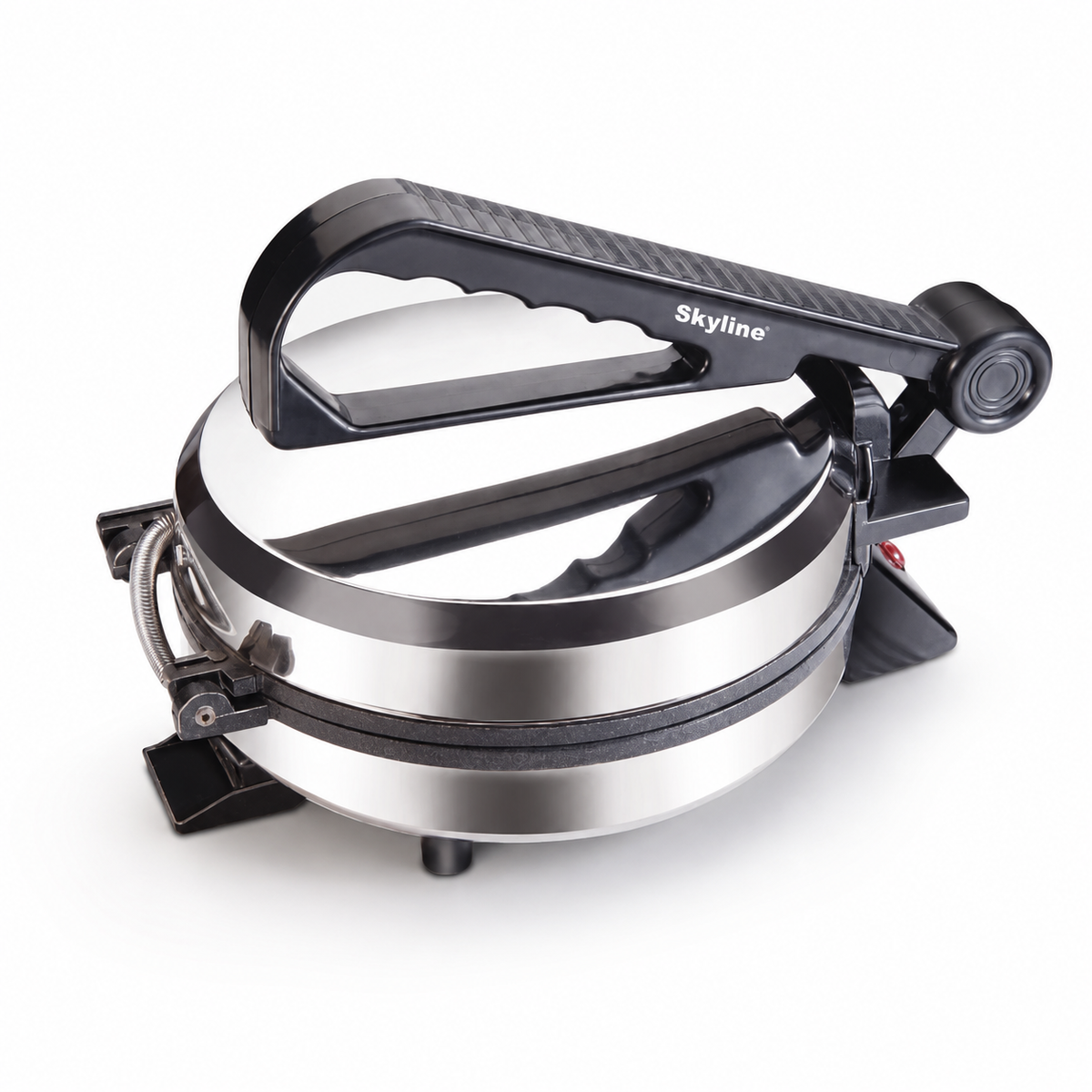 Studio detail of Skyline VTL-2828 handle hinge and stainless steel body