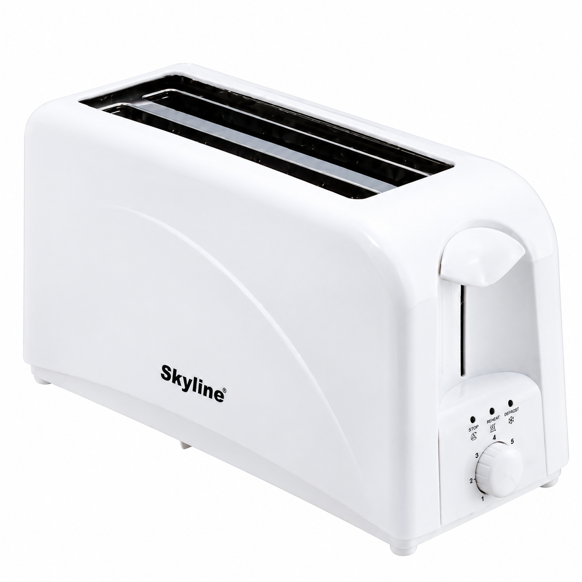 Skyline VTL-5024 white pop-up toaster with browning control on pure white background
