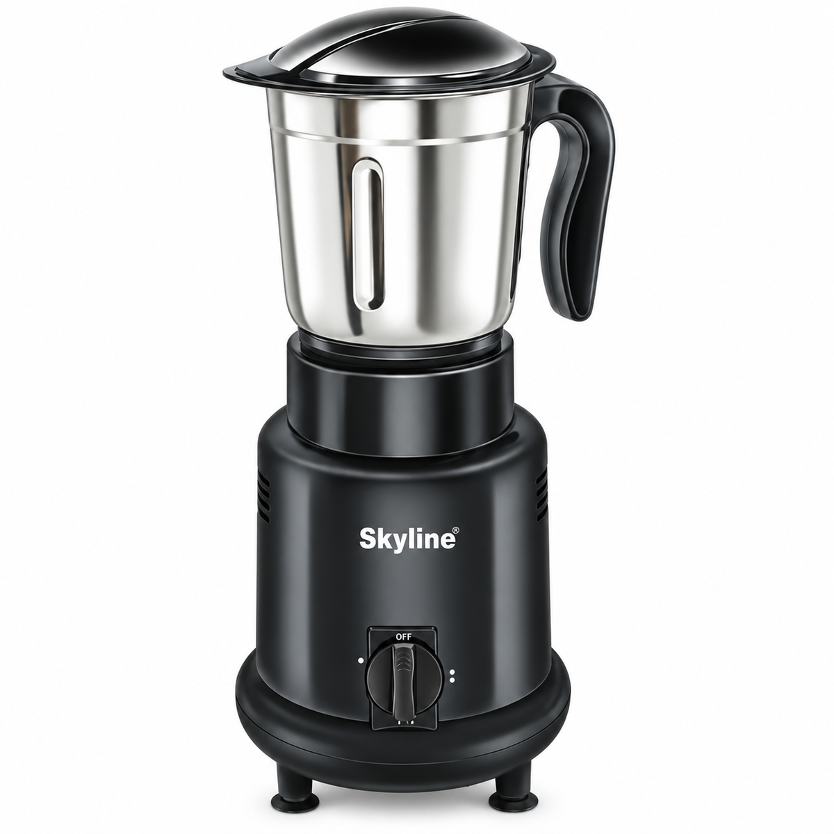 Skyline VTL-7800 black smart grinder with stainless steel jar on plain white background
