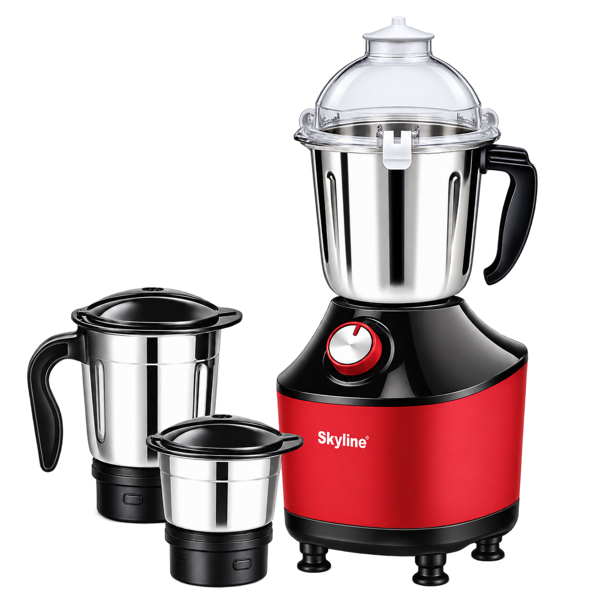 Skyline VTL-8000 700W 3 Jar Mixer Grinder in red with stainless-steel jars