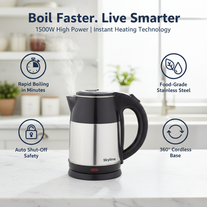 Skyline Double Wall Electric Kettle 1500W – 1.8L | Fast, Safe, and Stylish Boiling