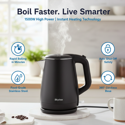 Skyline Double Wall Electric Kettle | 1.5 L Capacity | 1500W Fast Boil