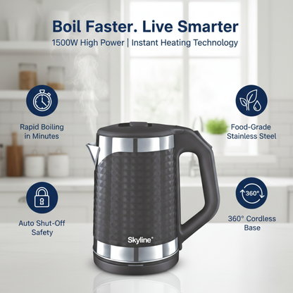 Skyline Double Wall Electric Kettle 1500W 1.8L – Efficient Boiling with Enhanced Safety