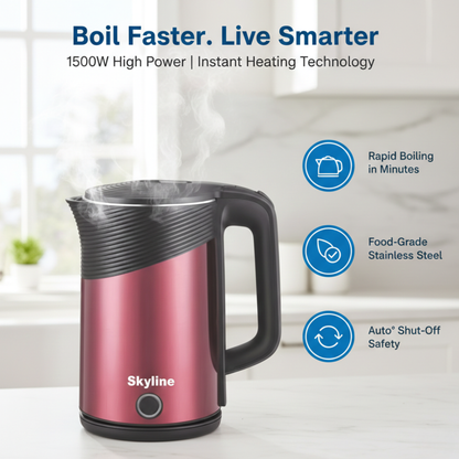 Skyline 1500W 1.8 L Double Wall Electric Kettle – Fast Boiling, Safe & Stylish