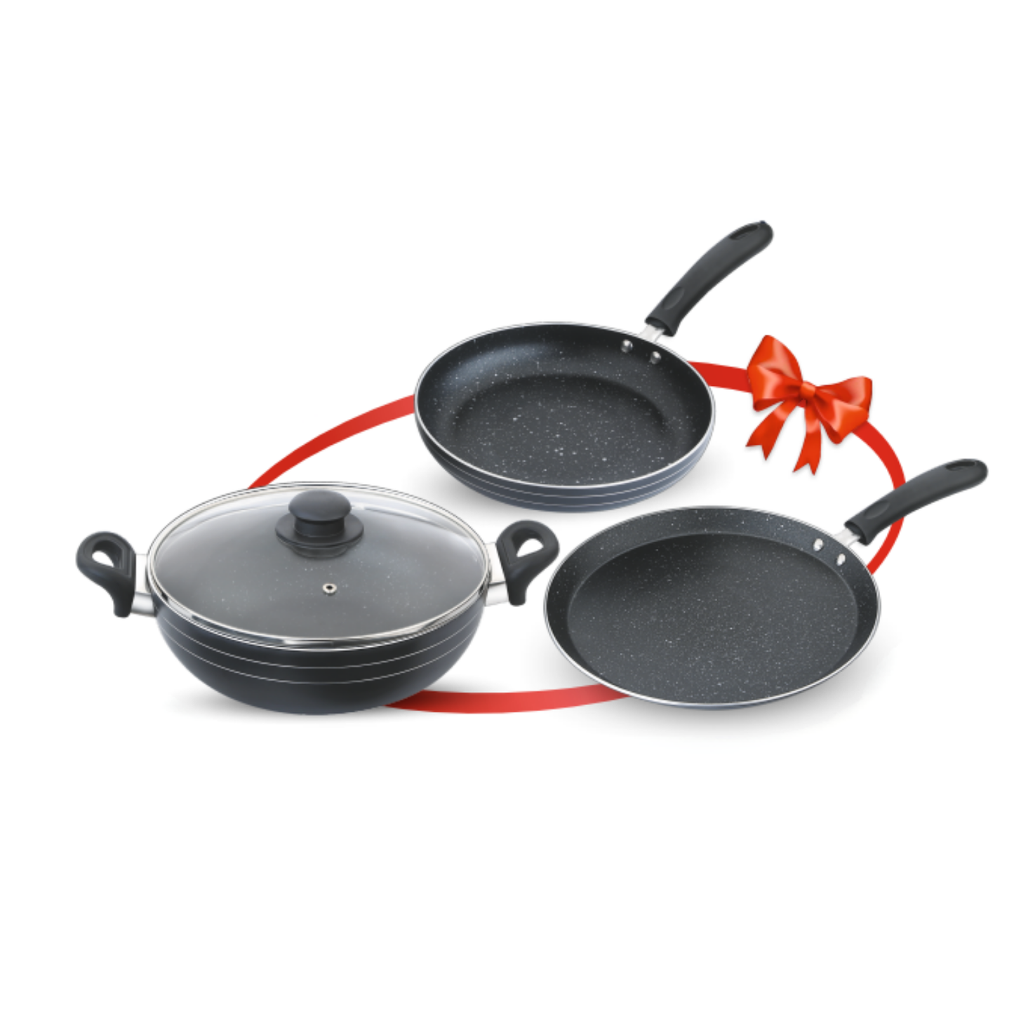 Skyline Non-Stick Cookware Set, 220mm Frying Pan, 250mm Dosa Tawa & 220mm Kadhai