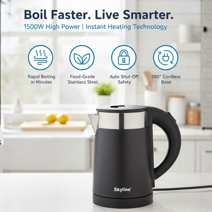 Skyline Double Wall Electric Kettle 1000W 1 Litre – Compact, Safe, and Efficient Boiling
