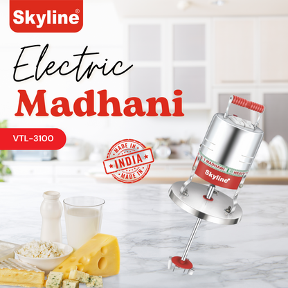 Skyline 100W Heavy Duty Stainless Steel Madhani Machine | Multi-Purpose Butter, Buttermilk, Lassi, and Curd Maker