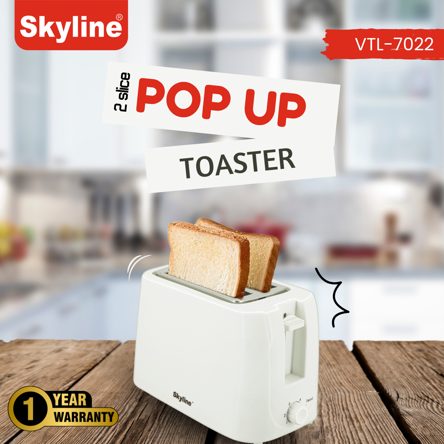 Skyline 750W 2-Slice Pop-Up Toaster with 7 Browning Levels & Cool Touch Body - Skyline Appliances