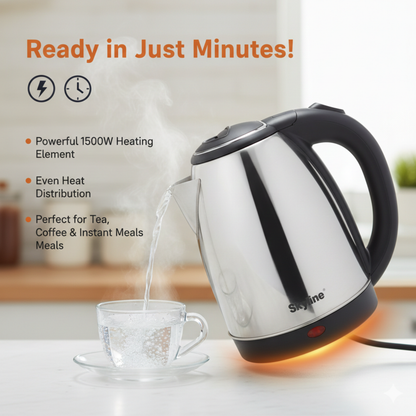 Skyline 1.8L Electric Kettle, 1500W High Capacity, Silver
