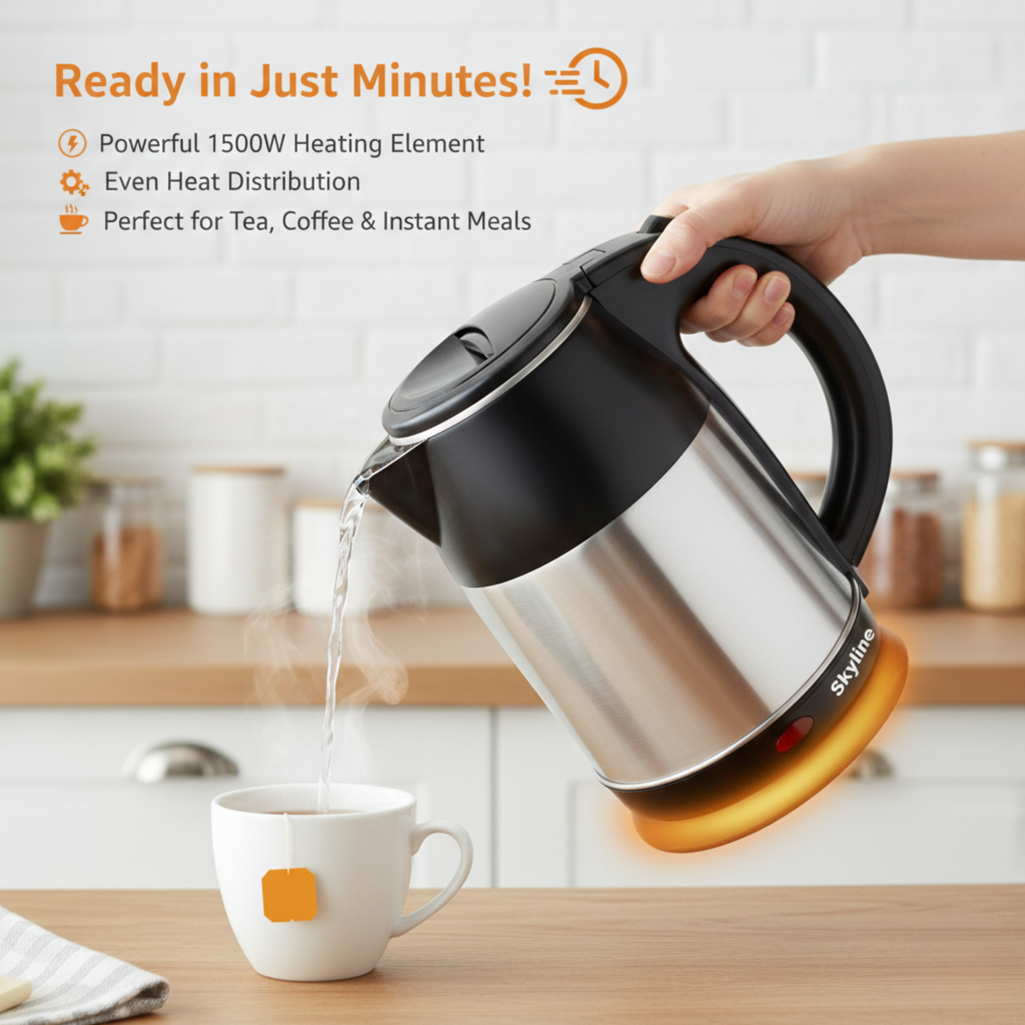 Skyline Double Wall Electric Kettle 1500W – 1.8L | Fast, Safe, and Stylish Boiling
