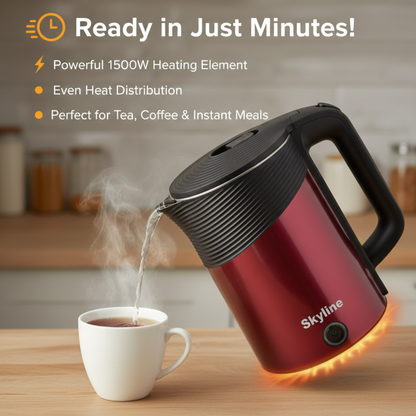 Skyline 1500W 1.8 L Double Wall Electric Kettle – Fast Boiling, Safe & Stylish