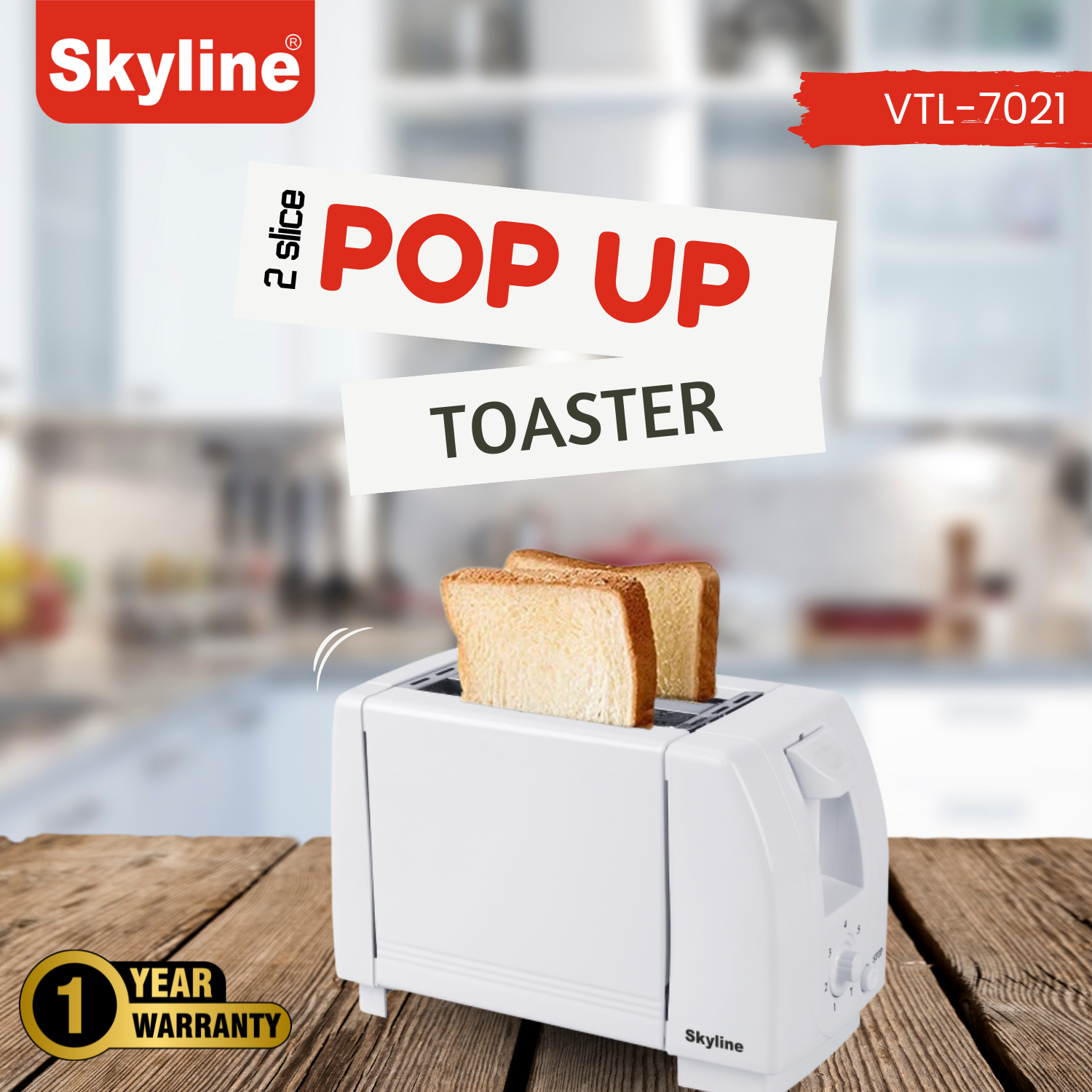 Skyline 750W 2-Slice Pop-Up Toaster with 7 Browning Levels & Cool Touch Body - Skyline Appliances