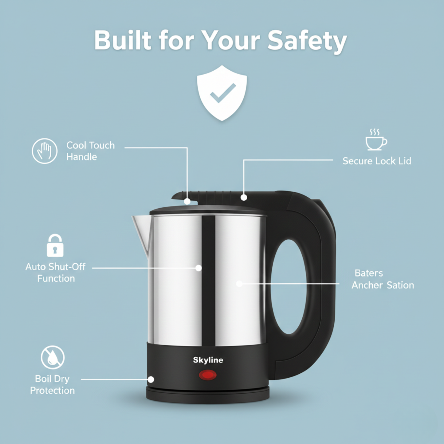 Skyline Electric Kettle 600W 0.5 Litre – Compact, Efficient & Perfect for Quick Boiling
