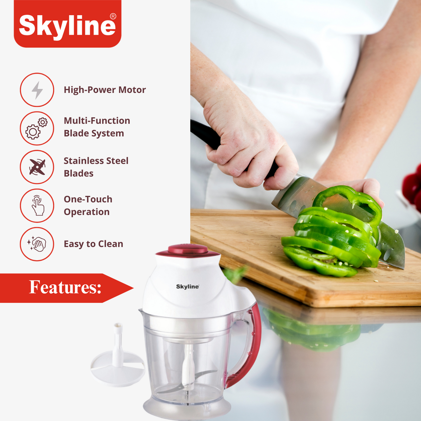 Skyline Electric Chopper 300 Watts with 700ml Capacity - Skyline Appliances