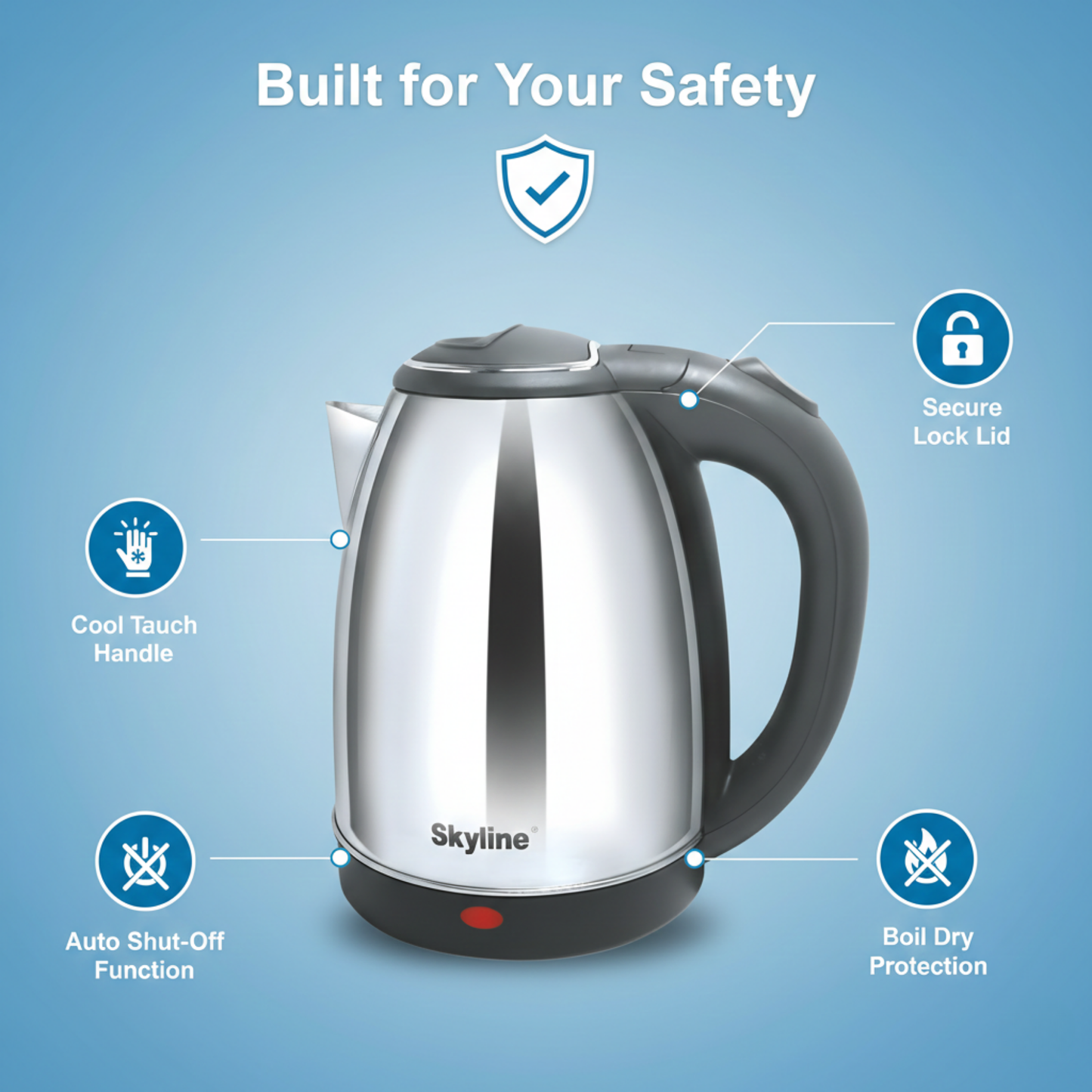 Skyline 1.8L Electric Kettle, 1500W High Capacity, Silver