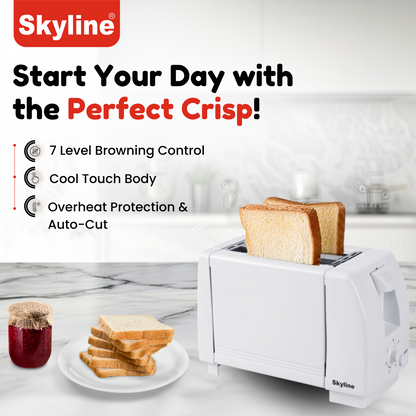 Skyline 750W 2-Slice Pop-Up Toaster with 7 Browning Levels & Cool Touch Body - Skyline Appliances