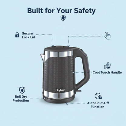 Skyline Double Wall Electric Kettle 1500W 1.8L – Efficient Boiling with Enhanced Safety