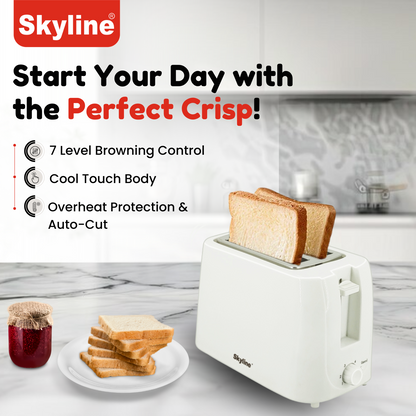 Skyline 750W 2-Slice Pop-Up Toaster with 7 Browning Levels & Cool Touch Body - Skyline Appliances