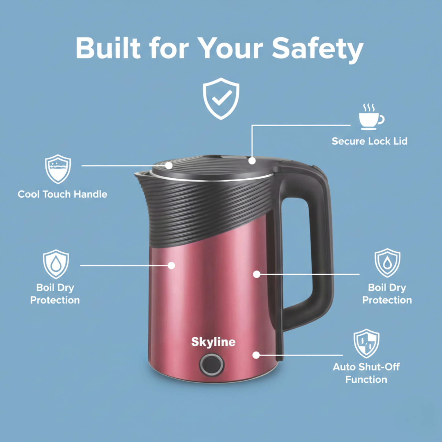 Skyline 1500W 1.8 L Double Wall Electric Kettle – Fast Boiling, Safe & Stylish