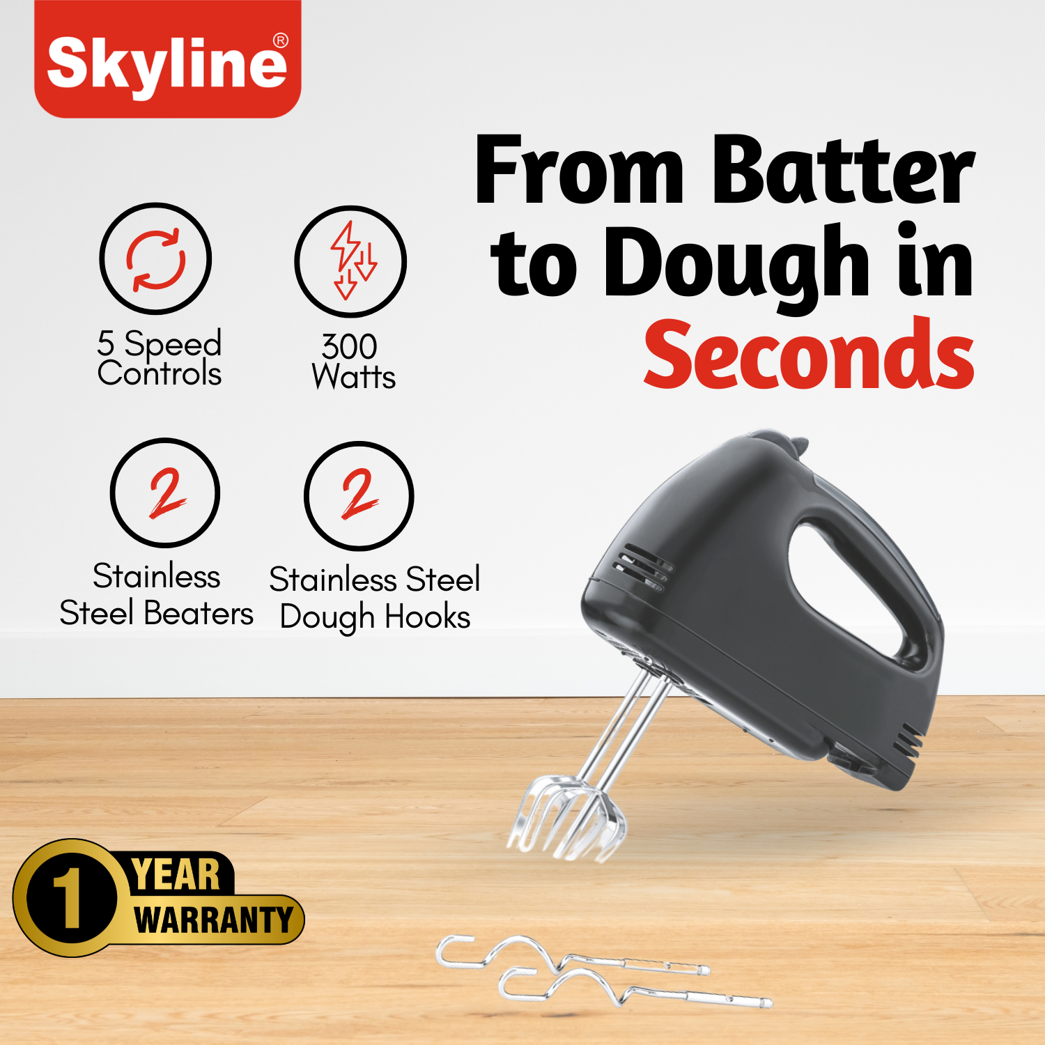 Skyline 300W Hand Mixer with Turbo Function | Your Versatile Kitchen Companion - Skyline Appliances