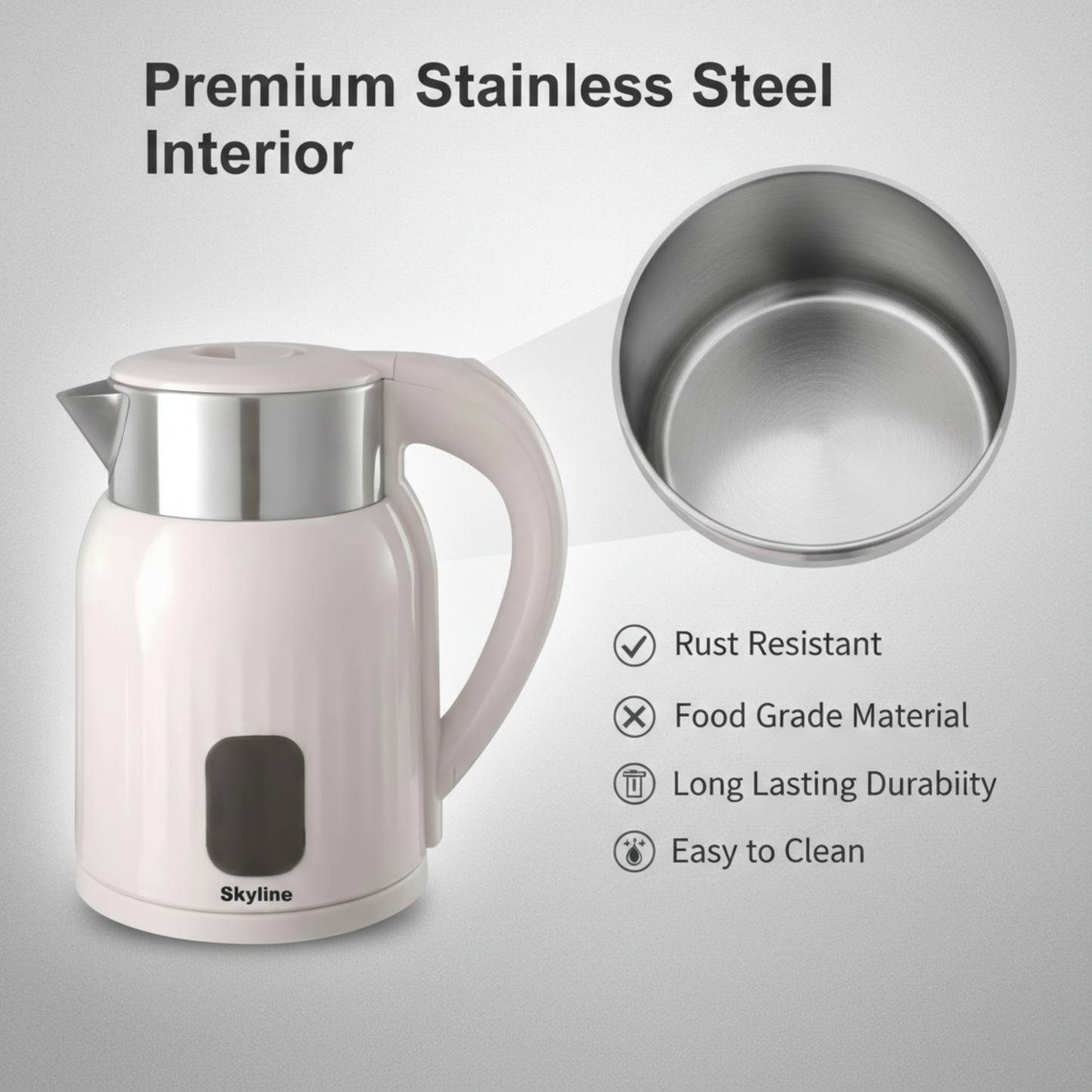 Skyline 1.8L Double Wall Electric Kettle, 1500W – Fast Boiling & Safety Enhanced