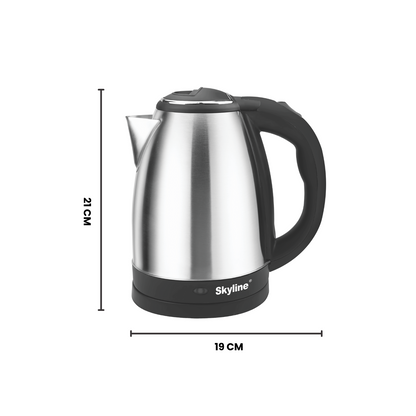 Electric Kettle Skyline 1.2L , 1500W Rapid Heating, Silver - Black, Stainless Steel, Automatic Cut-off - Skyline Appliances