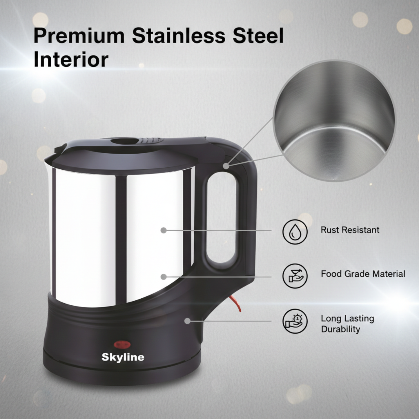 Skyline Electric Kettle 1000W 1.2 Litres – Quick Boil, Compact Design