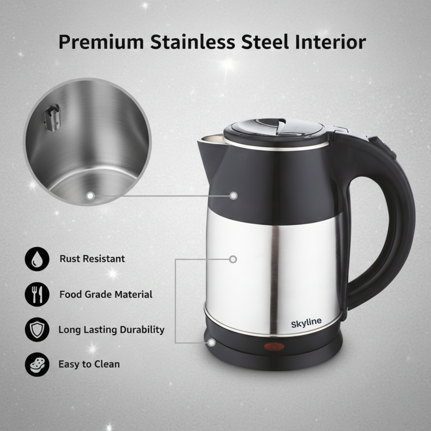 Skyline Double Wall Electric Kettle 1500W – 1.8L | Fast, Safe, and Stylish Boiling