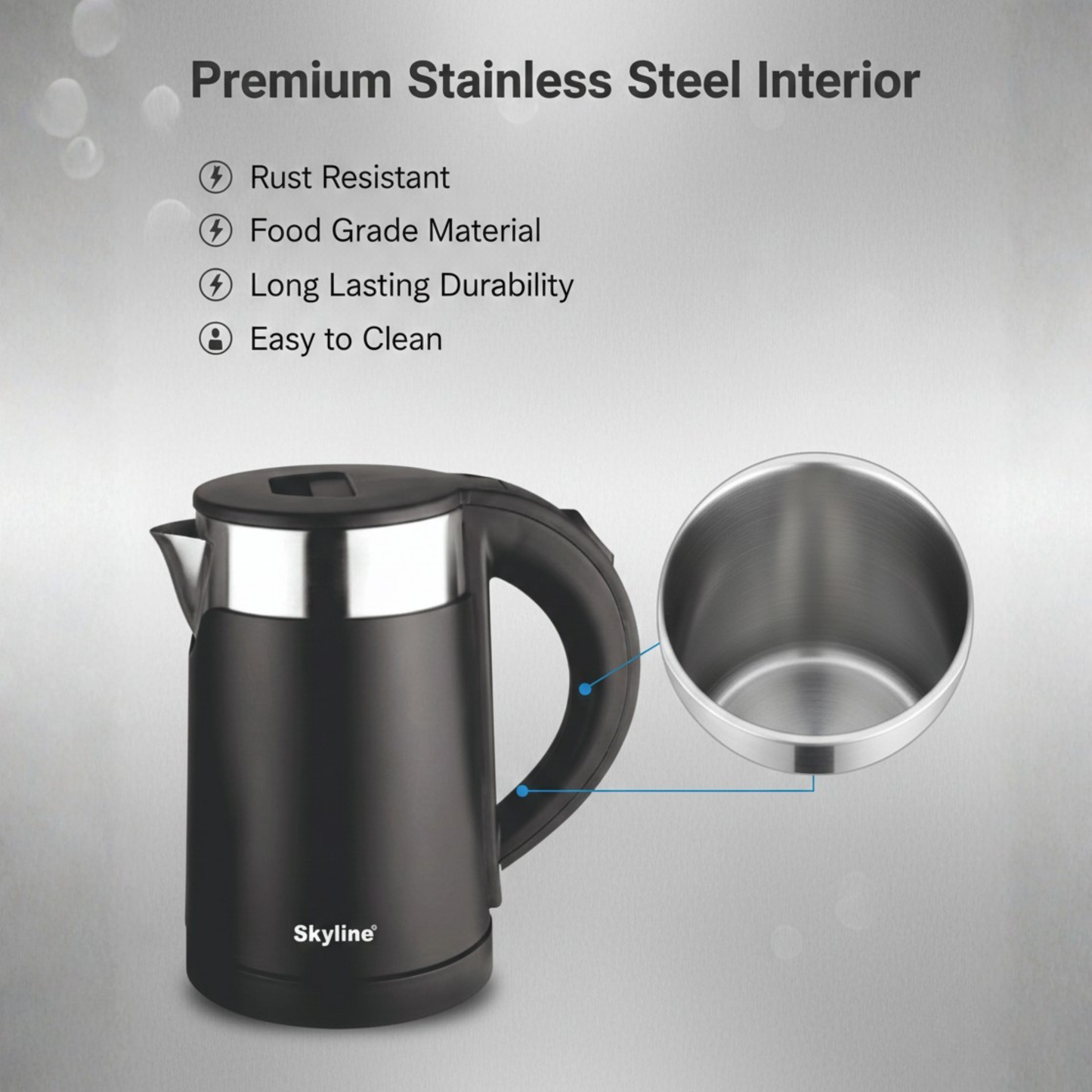 Skyline Double Wall Electric Kettle 1000W 1 Litre – Compact, Safe, and Efficient Boiling