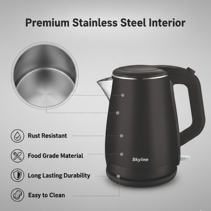 Skyline Double Wall Electric Kettle | 1.5 L Capacity | 1500W Fast Boil