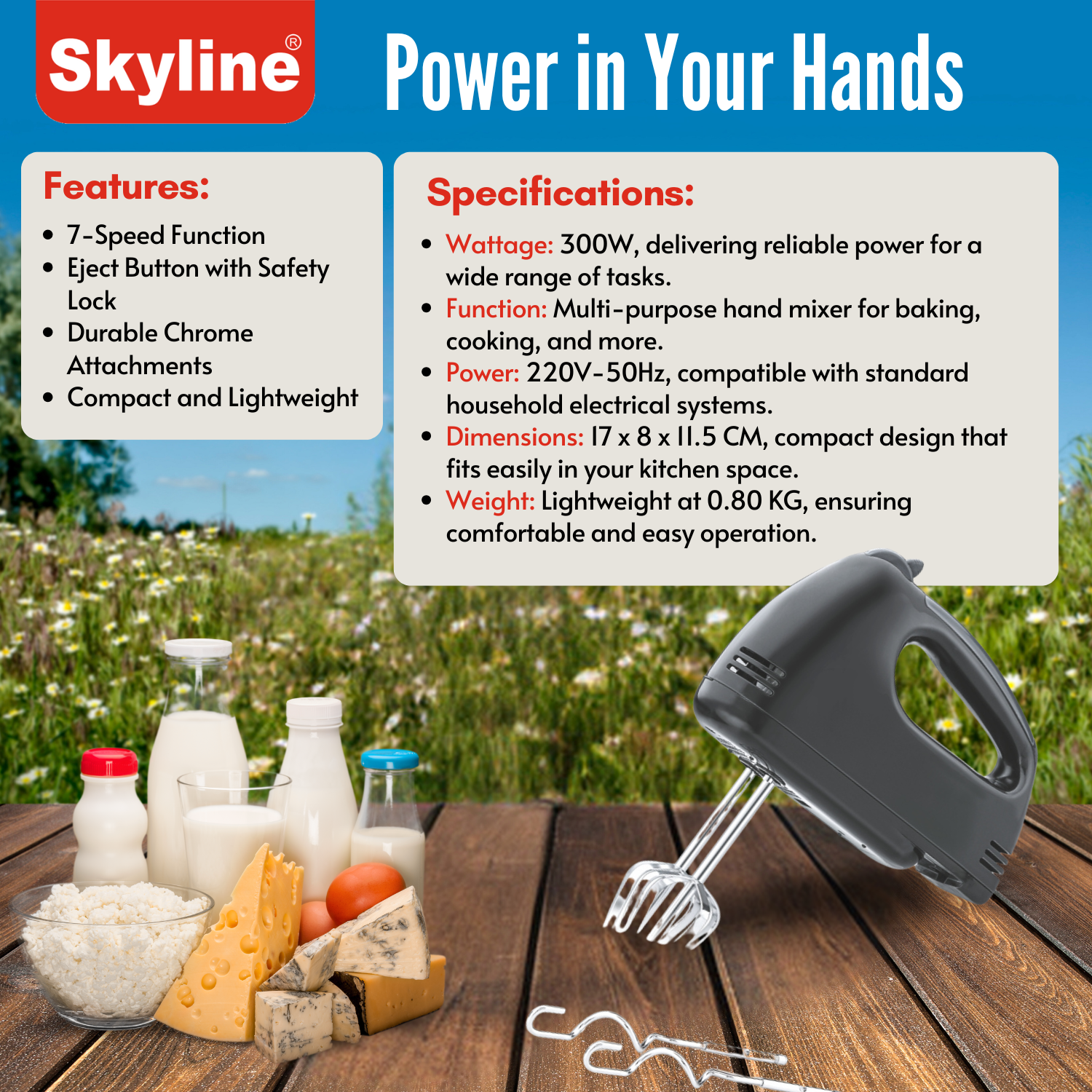 Skyline 300W Hand Mixer with Turbo Function | Your Versatile Kitchen Companion - Skyline Appliances