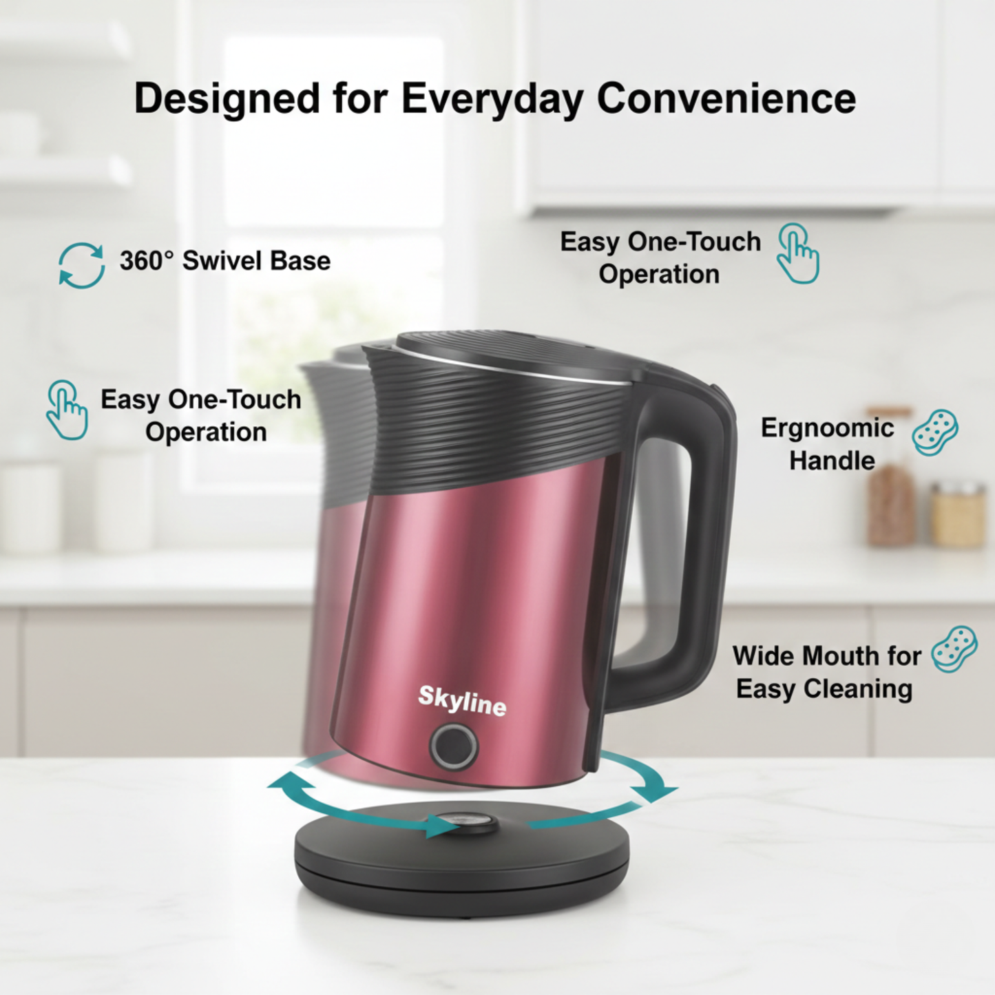 Skyline 1500W 1.8 L Double Wall Electric Kettle – Fast Boiling, Safe & Stylish