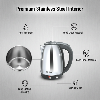 Skyline 1.8L Electric Kettle, 1500W High Capacity, Silver
